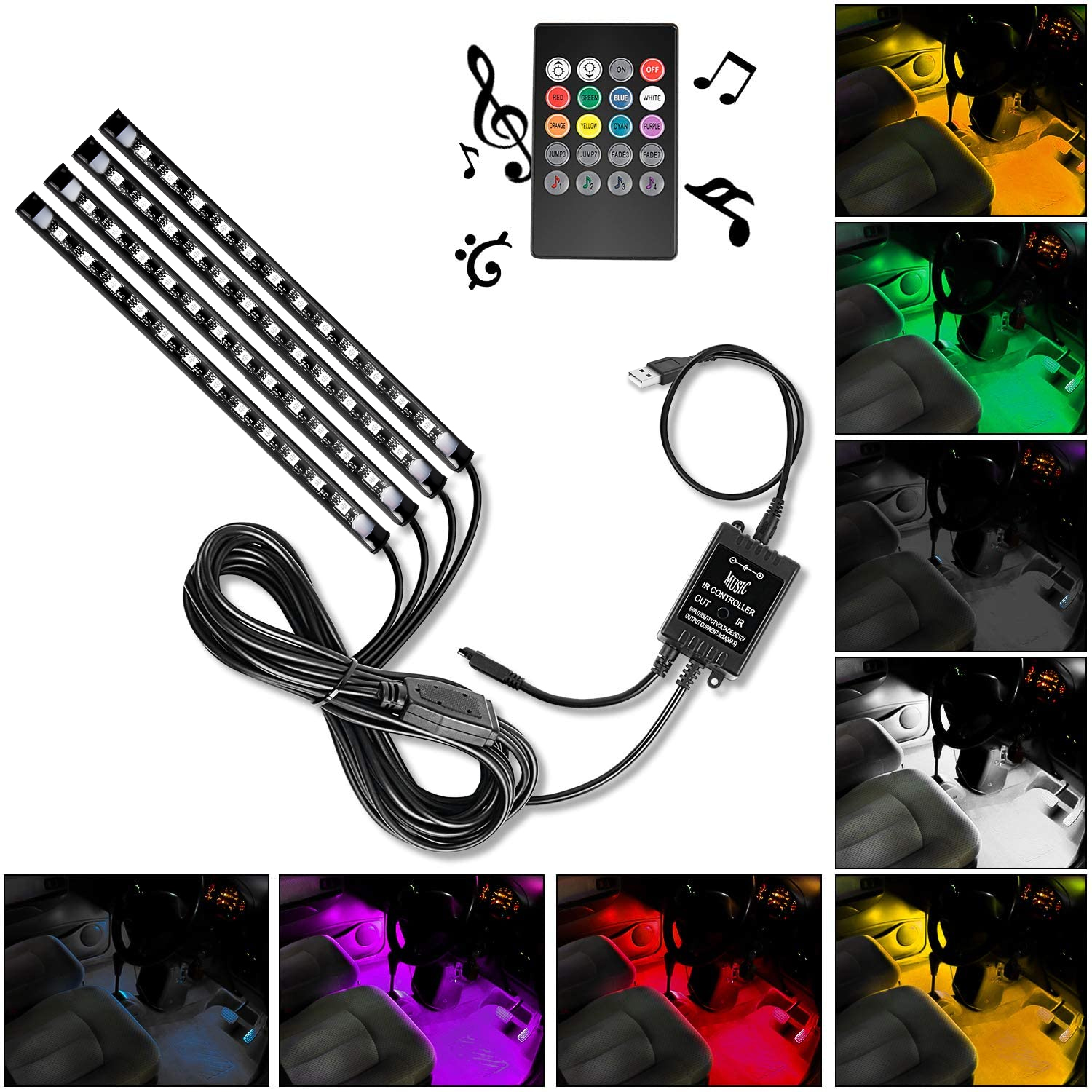 Audio Music Light - 4PCS USB Interior Lights Multicolor Music