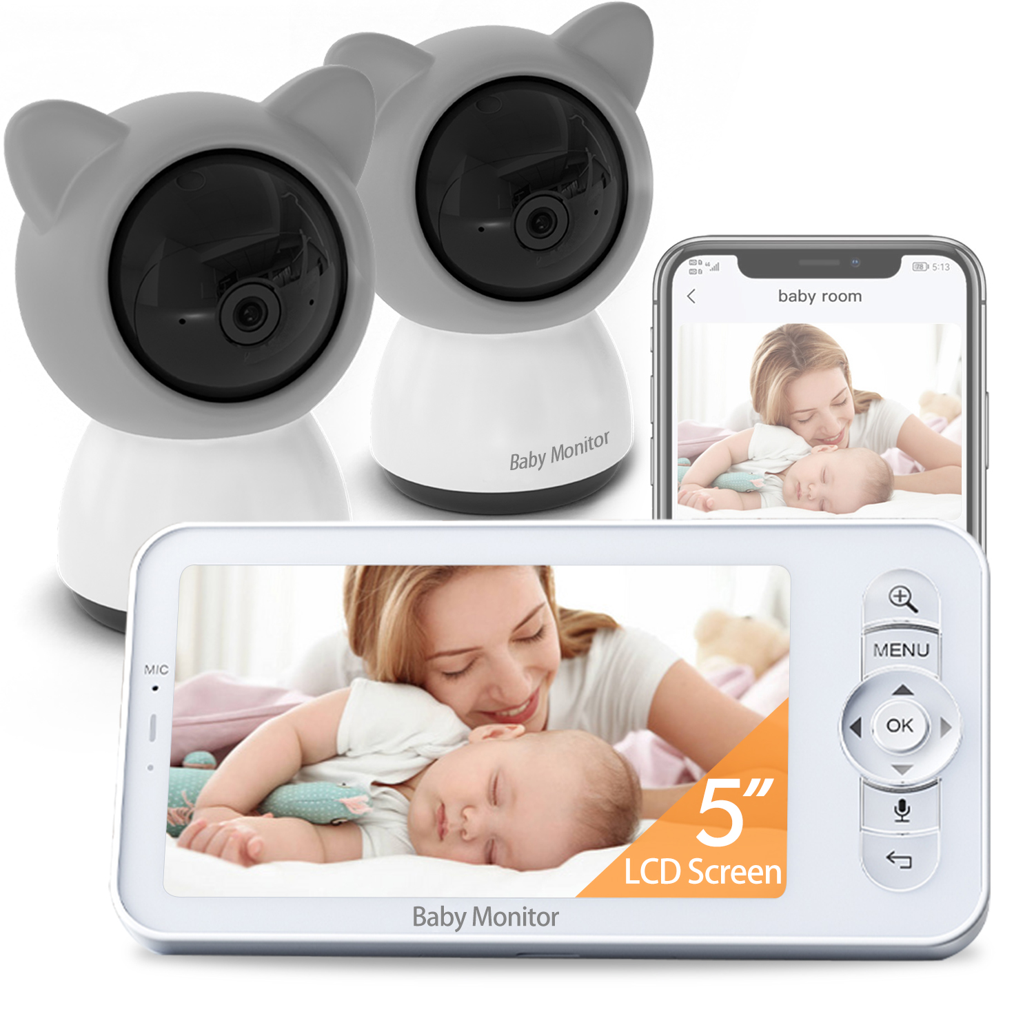 Audio Detect Music - Babystar 5-inch LCD baby monitor with