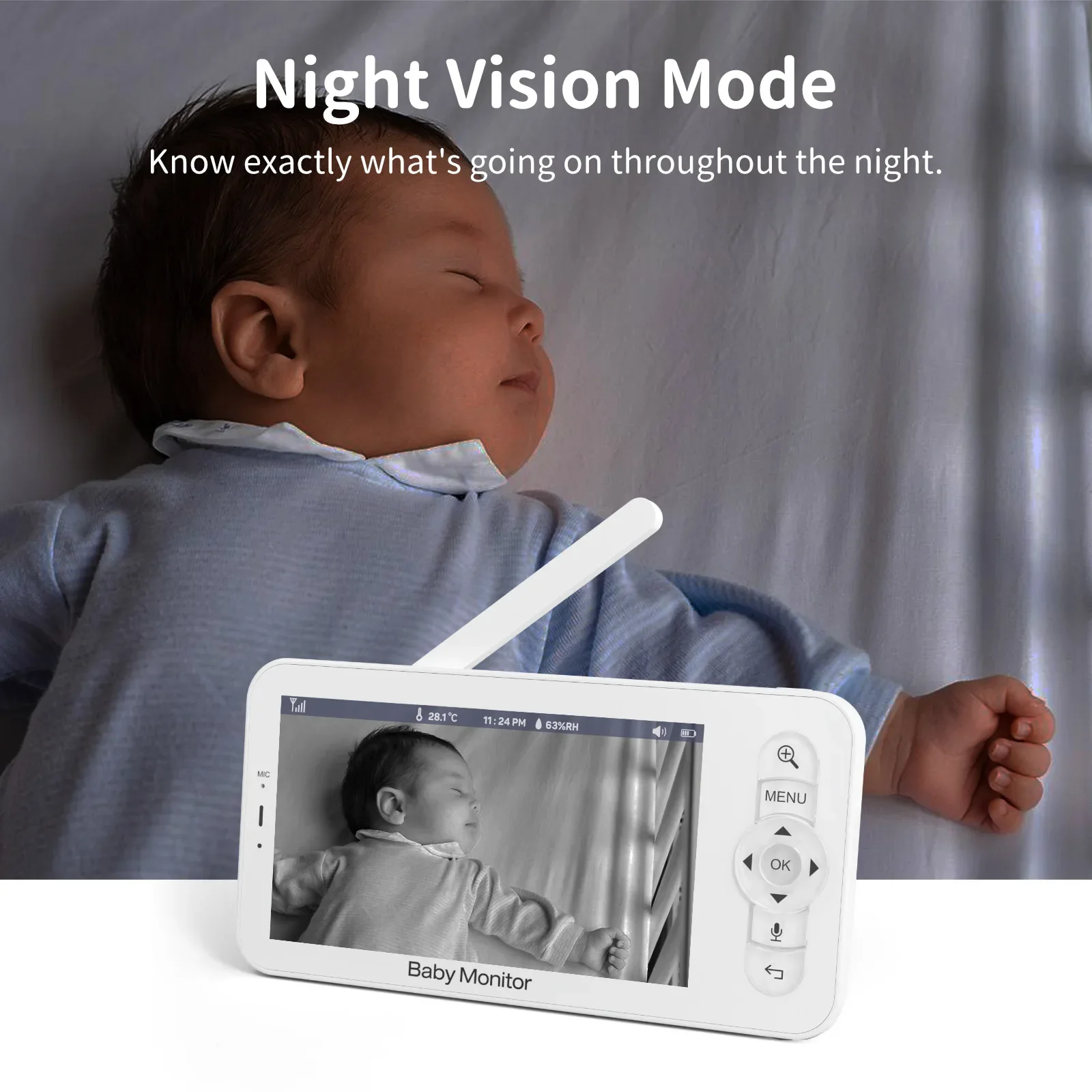 Baby Monitor HD 5 Inch LCD Two – Audio Detect Music recenzja i cena