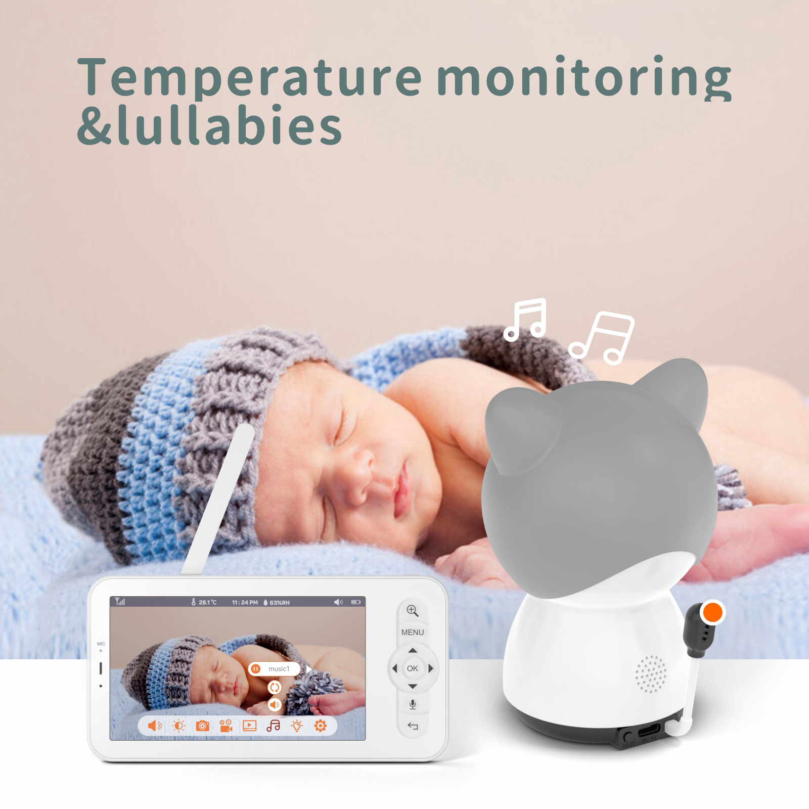 Babystar 5-inch LCD baby monit – Audio Detect Music recenzja i cena